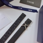 Dior Oblique Jacquard and Grained Calfskin 35 MM Belt Black