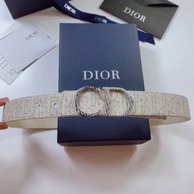 Dior Oblique Jacquard and Grained Calfskin 35 MM Belt White