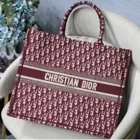 Dior Oblique Embroidered Dior Book Tote Burgundy