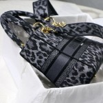 Dior Medium Lady D-Lite Bag Gray Leopard Mizza Embroidery