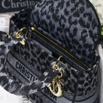 Dior Medium Lady D-Lite Bag Gray Leopard Mizza Embroidery