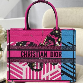 Medium Dior Book Tote Bright Pink and Blue D-Jungle Pop Embroidery