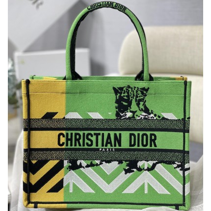 Medium Dior Book Tote Bright Green and Orange D-Jungle Pop Embroidery