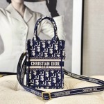 Mini Dior Book Tote Phone Bag Blue Dior Oblique Embroidery 