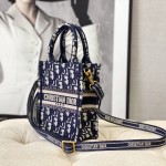 Mini Dior Book Tote Phone Bag Blue Dior Oblique Embroidery 