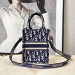 Mini Dior Book Tote Phone Bag Blue Dior Oblique Embroidery 