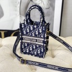 Mini Dior Book Tote Phone Bag Blue Dior Oblique Embroidery 