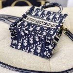 Mini Dior Book Tote Phone Bag Blue Dior Oblique Embroidery 