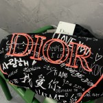 Dior T-Shirt Ecru Linen and Cotton with Dioramour Graffiti Motif Black