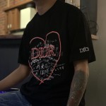 Dior T-Shirt Ecru Linen and Cotton with Dioramour Graffiti Motif Black