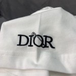 Dior T-Shirt Ecru Linen and Cotton with Dioramour Graffiti Motif White