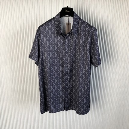 CD Diamond Short-Sleeved Shirt Deep Gray Silk Twill