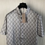 CD Diamond Short-Sleeved Shirt Gray Silk Twill