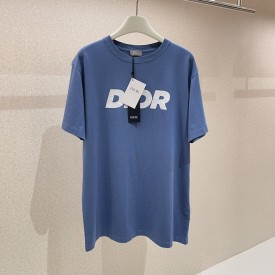 Dior Italic Relaxed-Fit T-Shirt Blue Slub Cotton Jersey