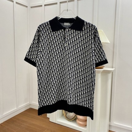 Dior Oblique Polo Shirt Black Cotton Jacquard