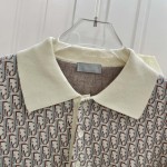 Dior Oblique Polo Shirt White Blue and Brown Cotton Jacquard