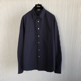 Navy Blue and Black Dior Oblique Kasuri Cotton Denim Overshirt