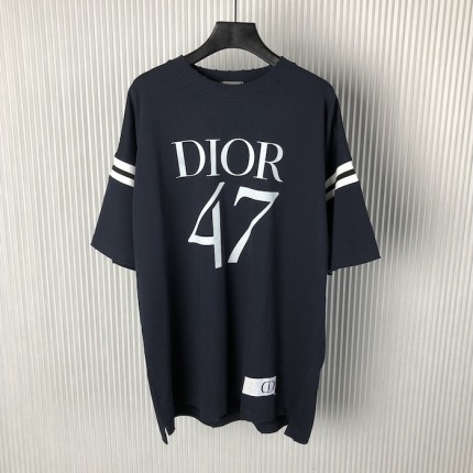 Dior Oversized T-Shirt Blue Slub Cotton Jersey