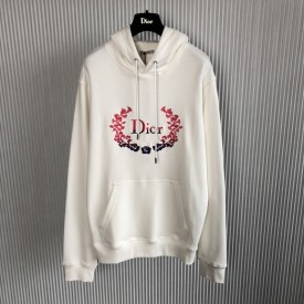 Dior Relaxed-Fit Hooded Sweatshirt White Cotton Fleece