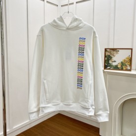 Dior Relaxed-Fit Hooded Sweatshirt White Cotton Fleece