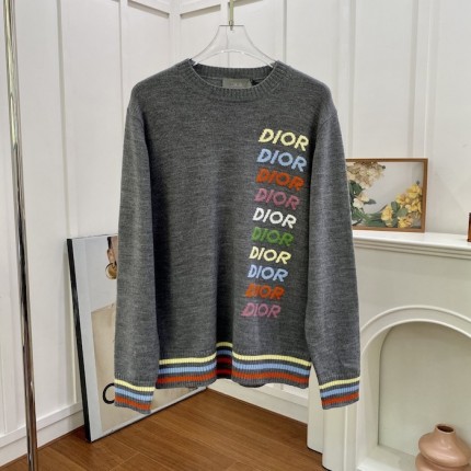 Dior Sweater Gray Wool and Cashmere Intarsia