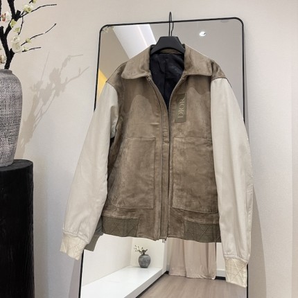 Dior Zipped Varsity Blouson Beige Calfskin