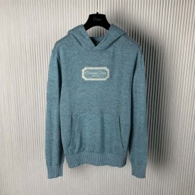 Christian Dior Couture Hooded Sweatshirt Blue Cashmere Fleece