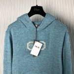 Christian Dior Couture Hooded Sweatshirt Blue Cashmere Fleece