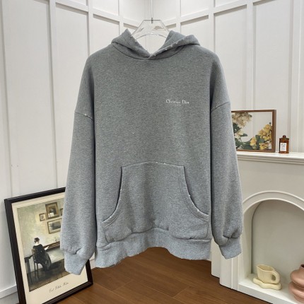 Christian Dior Couture Hooded Sweatshirt Gray Cotton Fleece