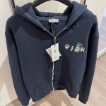 DIOR AND OTANI WORKSHOP Zipped Hooded Sweatshirt Navy Blue Organic Cotton Fleece