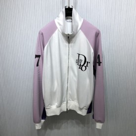 DIOR BY ERL Zipped Track Jacket White and Mauve Satin-Finish Technical Jersey