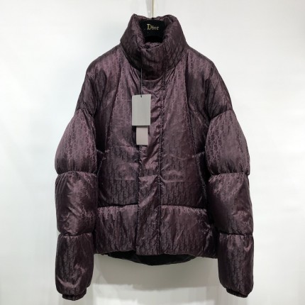 Dior Oblique Oversized Down Jacket Burgundy Technical Jacquard