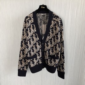 Dior Oblique Cardigan Navy Blue Wool Jacquard