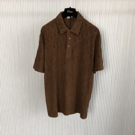 Oversized Dior Oblique Polo Shirt Brown Terry Cotton Jacquard