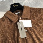 Oversized Dior Oblique Polo Shirt Brown Terry Cotton Jacquard