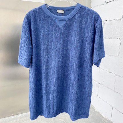 Dior Oblique T-Shirt Blue Terry Cotton Jacquard