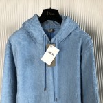 Dior Oblique Relaxed-Fit Hooded Sweatshirt Blue Terry Cotton Jacquard