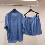 Dior Oblique Short-Sleeved Shirt Blue Silk and Cotton Jacquard Set