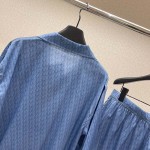 Dior Oblique Short-Sleeved Shirt Blue Silk and Cotton Jacquard Set