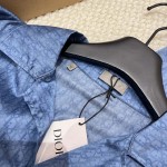 Dior Oblique Short-Sleeved Shirt Blue Silk and Cotton Jacquard Set