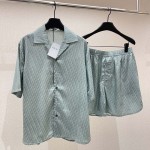 Dior Oblique Short-Sleeved Shirt Green Silk and Cotton Jacquard Set