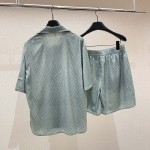 Dior Oblique Short-Sleeved Shirt Green Silk and Cotton Jacquard Set