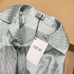 Dior Oblique Short-Sleeved Shirt Green Silk and Cotton Jacquard Set