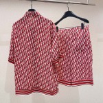 Dior Oblique Short-Sleeved Shirt Red and White Silk Twill Set