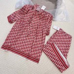 Dior Oblique Short-Sleeved Shirt Red and White Silk Twill Set