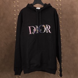 Dior Oversized Dior Flowers Hoodies Cotton Black