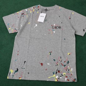 Dior Oversized Dior Tshirt with Paint Print Gray