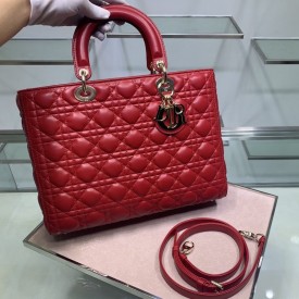 Dior Lady Dior Lambskin Bag Red