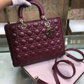 Dior Lady Dior Lambskin Bag Wine