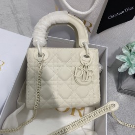 Mini Lady Dior Bag White Ultramatte Cannage Calfskin